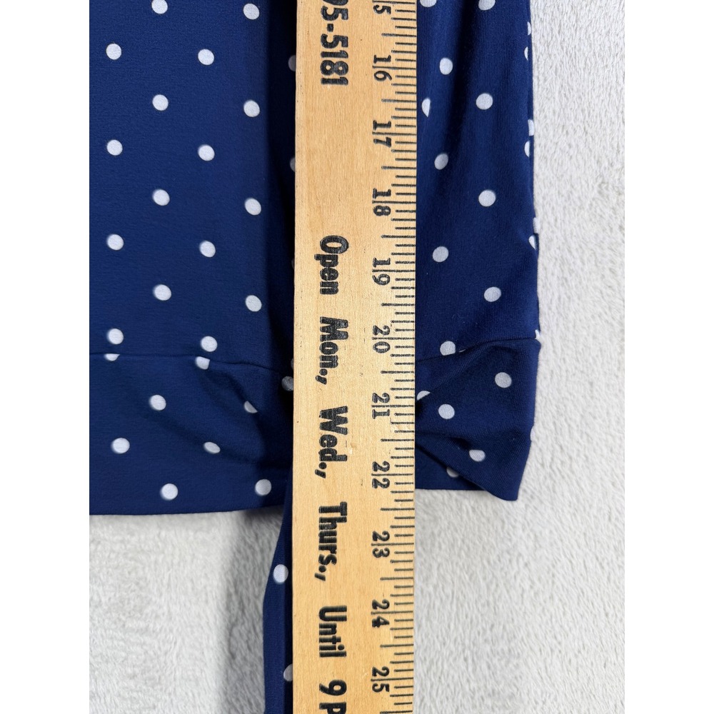 Talbots Polka Dot Top Women Petites MP Blue Short Sleeve Side Tie Soft Knit - Picture 6 of 7